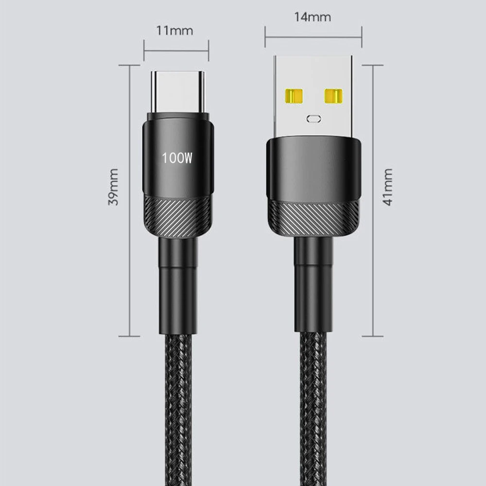 PD 100W Fast Charge 1m/2m/3m USB to Type C Cable Quick Charging Data Cord for Huawei Xiaomi