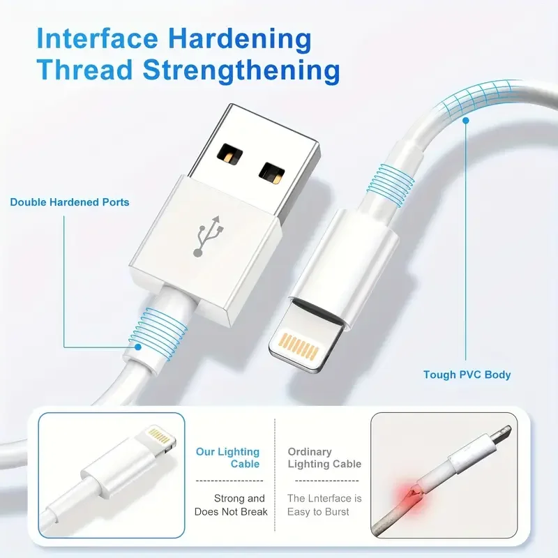 3pcs 1pcs for iPhone Charger Cable USB-L Data Cable USB A Charging Cable Suitable for iPhone 13 12 11 14