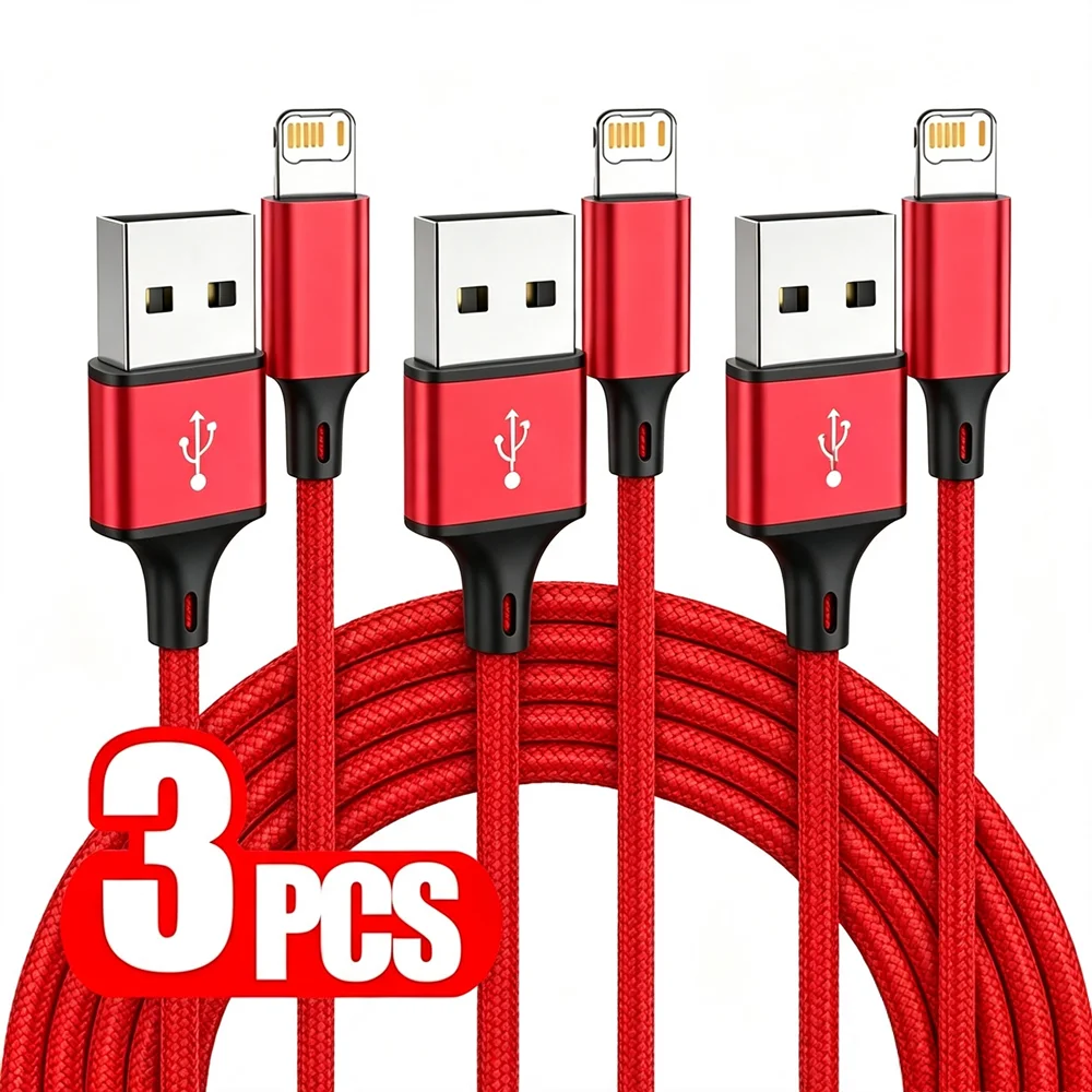 3PCS 20W USB Fast Charging Nylon Braided Cable For iPhone 11 12 13 14 Pro Max X XR XS Max SE Quick Charge USB-A Data Sync Cables
