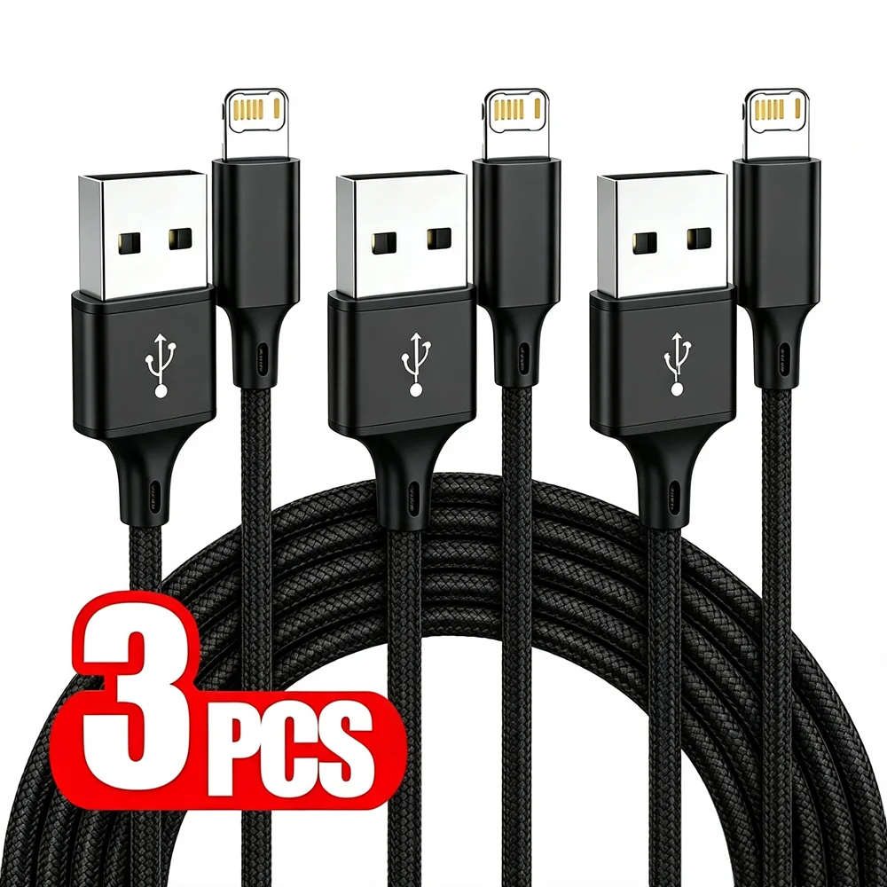 3PCS 20W USB Fast Charging Nylon Braided Cable For iPhone 11 12 13 14 Pro Max X XR XS Max SE Quick Charge USB-A Data Sync Cables