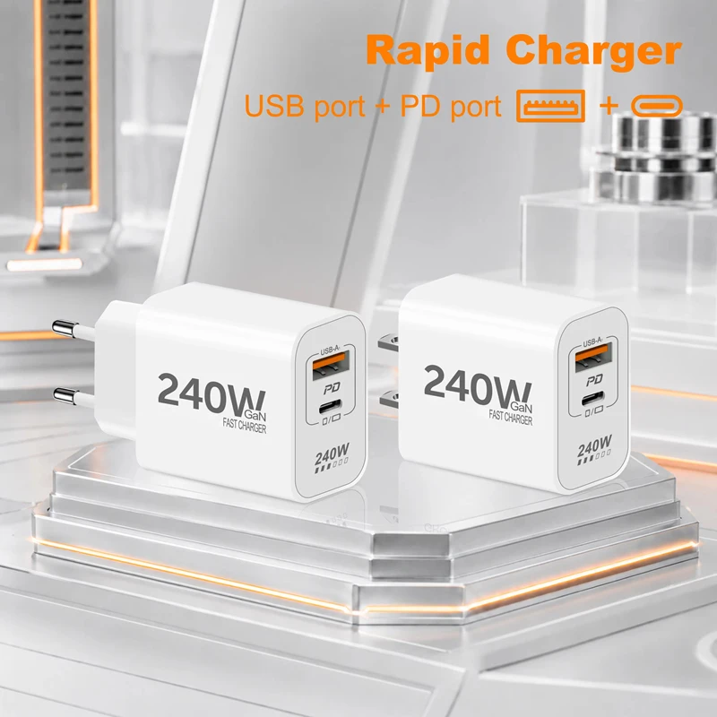 Lenovo 240W GaN PD USB C Charger For iPhone 17 16 15 14 13 Pro Max Phone QC 3.0 PD 3.0 USB Type C Fast Charging for Xiaomi iPad