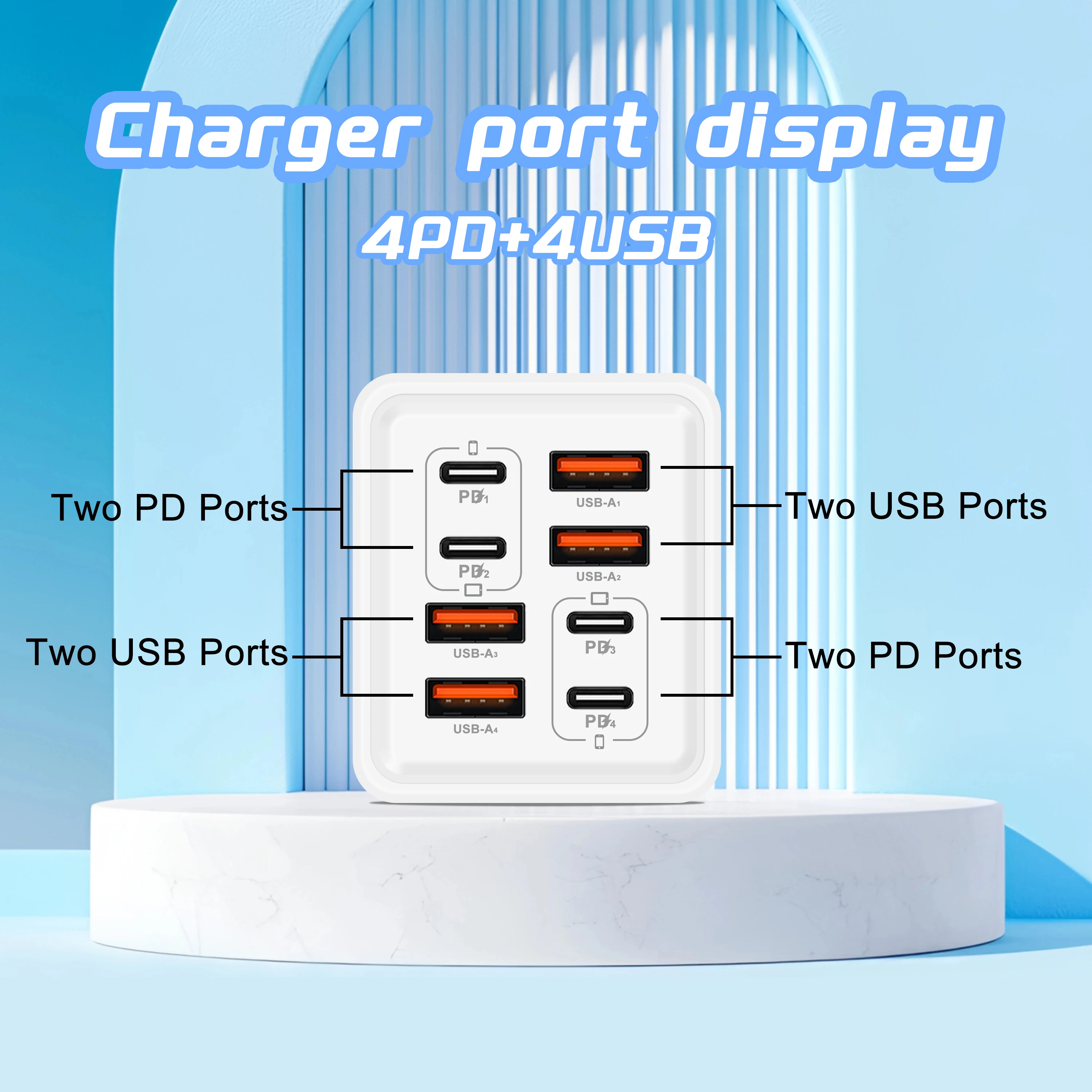 240W GaN 8 Ports Fast Charger UK Plug 4Type‑C PD +4USB‑A Multi Port Wall Charger Power Adapter For iPhone Samsung Xiaomi
