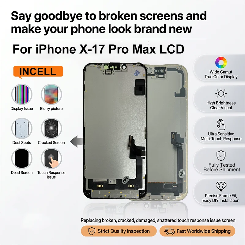 Incell For iPhone X XR XS XS Screen 11 12 13 Mini LCD For iPhone 14 Pantalla 15 Pro 16 Plus 17 Pro Max Display Replacement Parts