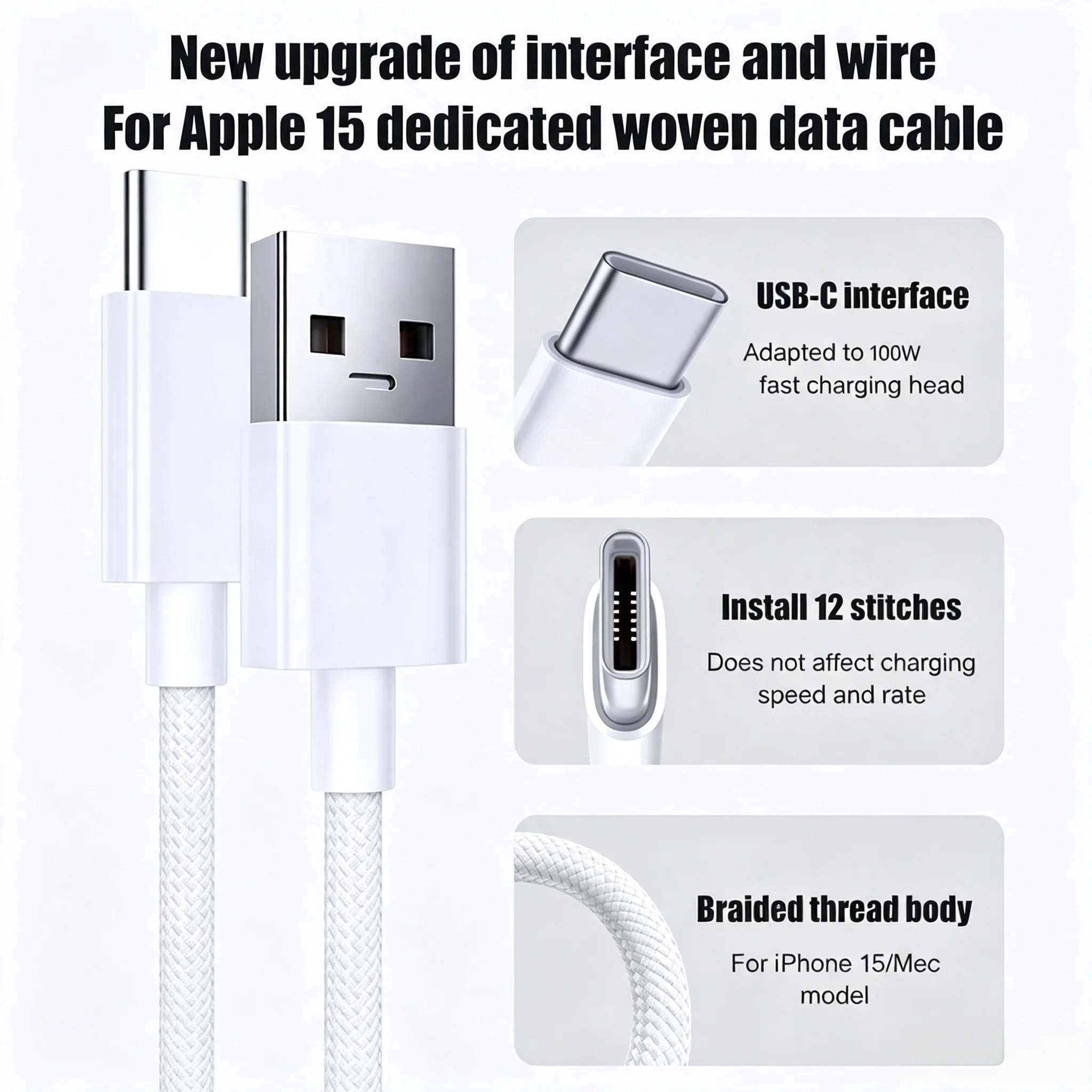 10PCS USB A Cable to USB C 120W Fast Charging Charger Cable Supports Fast Charging For iPhone 17 16 15 Samsung Huawei Xiaomi Etc