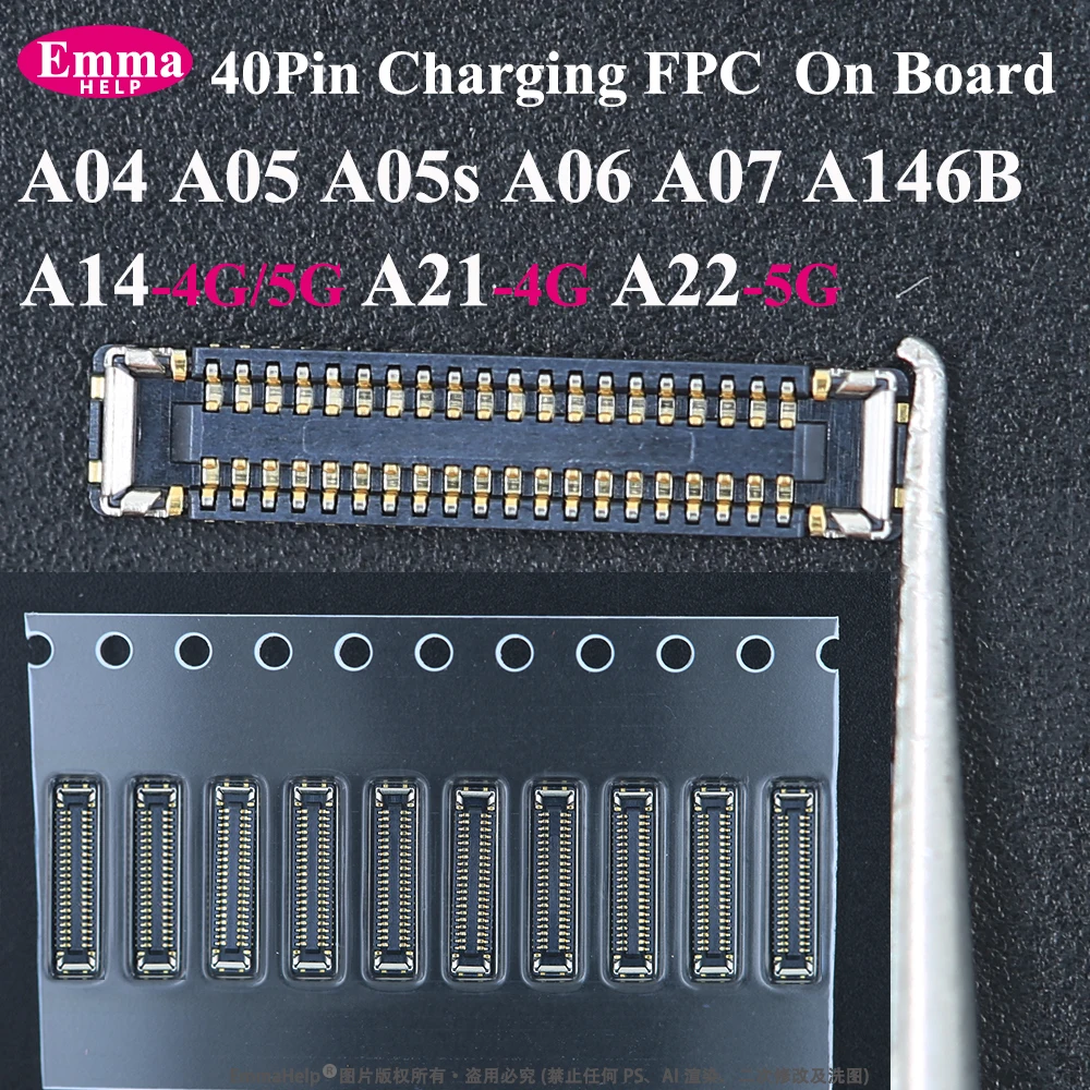 40Pin Charging FPC on MainBoard For Samsung A14 A07 A06 A05 A05S A04 A146B A22 5G A21 4G FPC Connector Port
