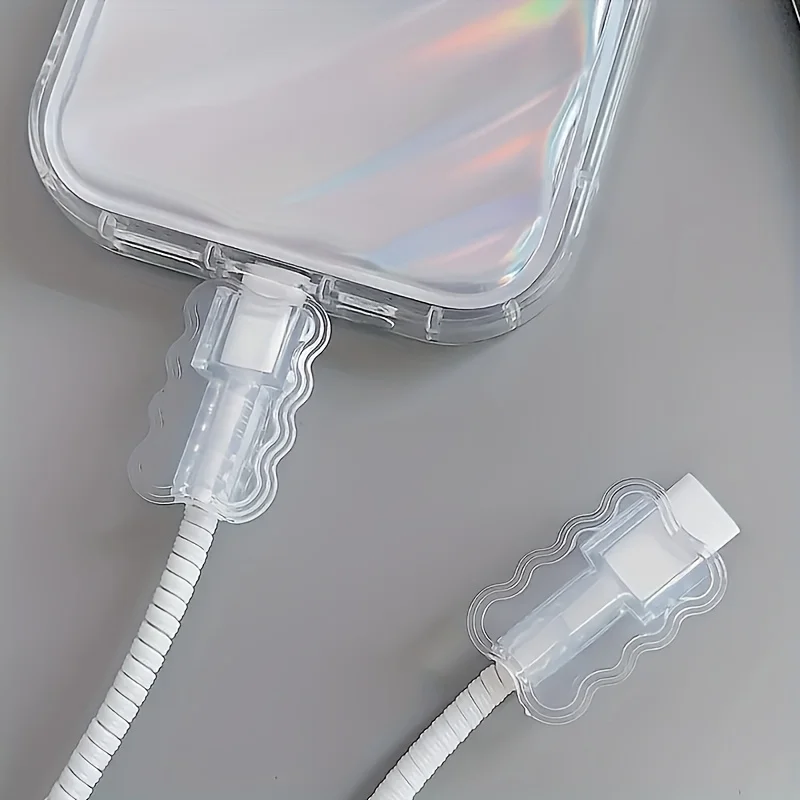 2pcs TPU Flexible Durable Wave Cable Protector Connector Phone Charger Cord CoverFor iPhone/Type-C Charging Interface
