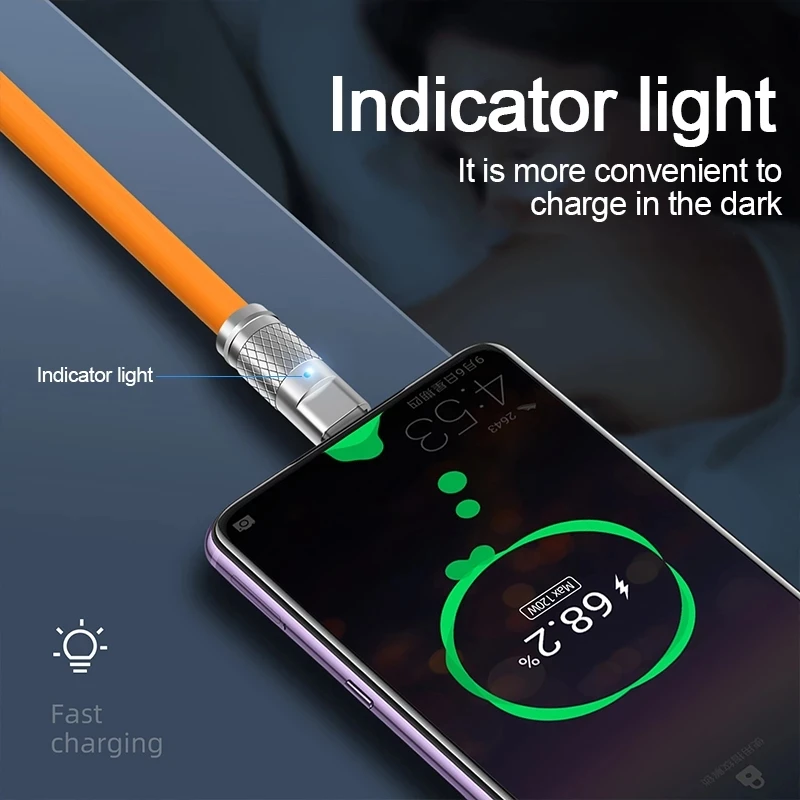 1-3PCS 120W 6A USB Type C Cable Super Fast Charging Liquid Silicone Aluminum Alloy Data Cord for Samsung Xiaomi Huawei