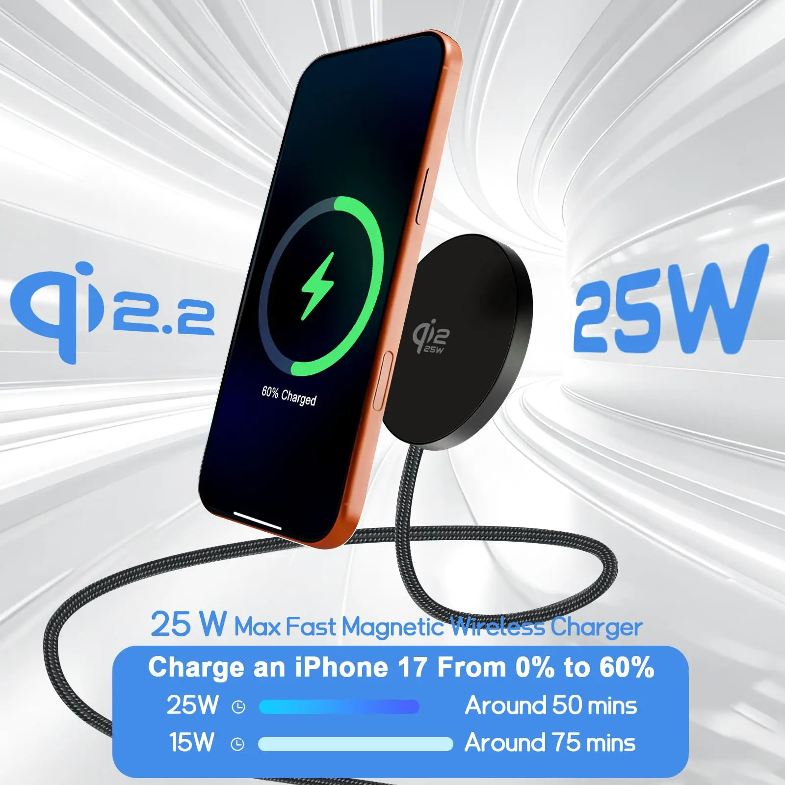 New Qi2.2 25W Magnetic Wireless Charger for Magsafe Charger Mini Fast Charging Station Pad for iPhone18 17 16 15 14 13 12 ProMax
