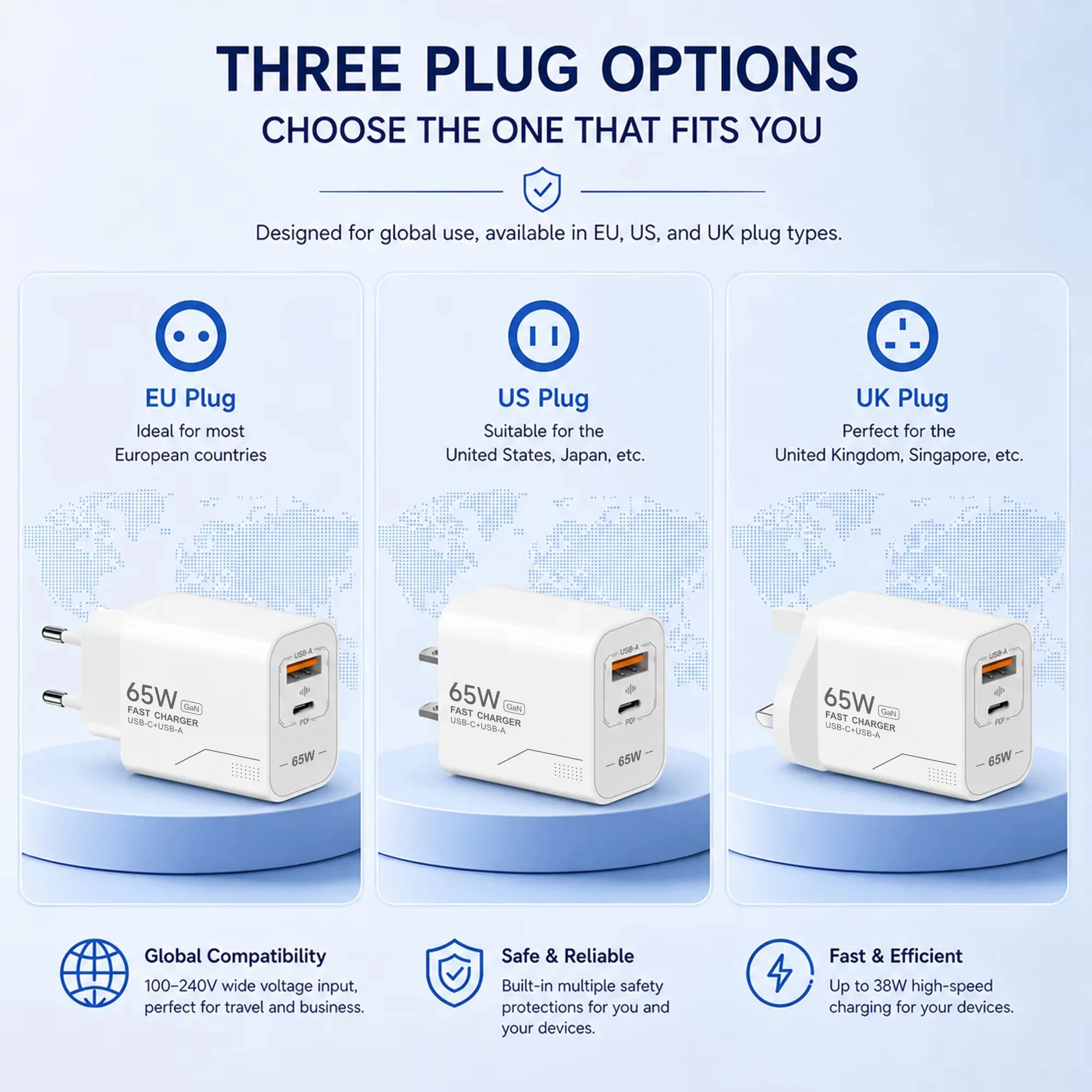 65W GaN Fast Charging Phone Charger USB C Charger 2 Port Power Adapter For iPhone Samsung Xiaomi Type C Wall Charger 2026