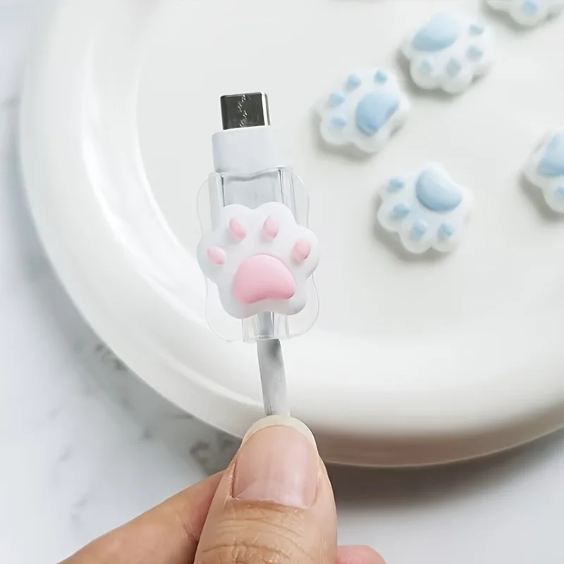 2pcs Cat Paw Shaped Cable Protection Clips, Suitable for Iphone Accessory Data Cables, Type-C Cable Protectors