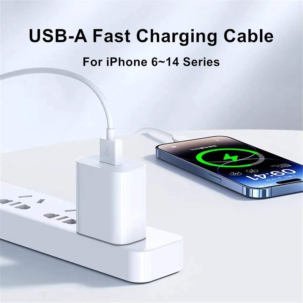 20W USB Fast Charging Cable For iPhone 11 12 13 mini 14 Pro Max X XR XS Max 6 7 8 14 Plus USB-A Rapid Charge Data Cable With Box