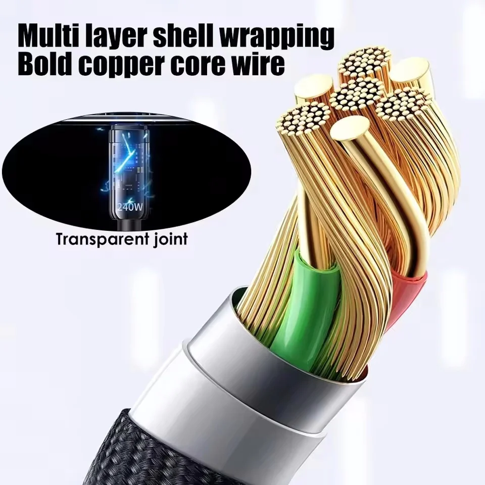 240W Nylon Cable USB Type C Super Fast Charging Cable For Samsung Xiaomi Huawei Honor LED Digital Display Fast Charger Data Cord