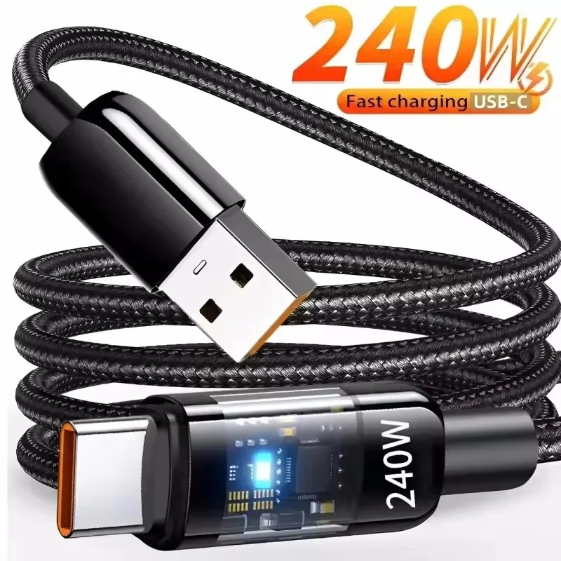 240W Nylon Cable USB Type C Super Fast Charging Cable For Samsung Xiaomi Huawei Honor LED Digital Display Fast Charger Data Cord