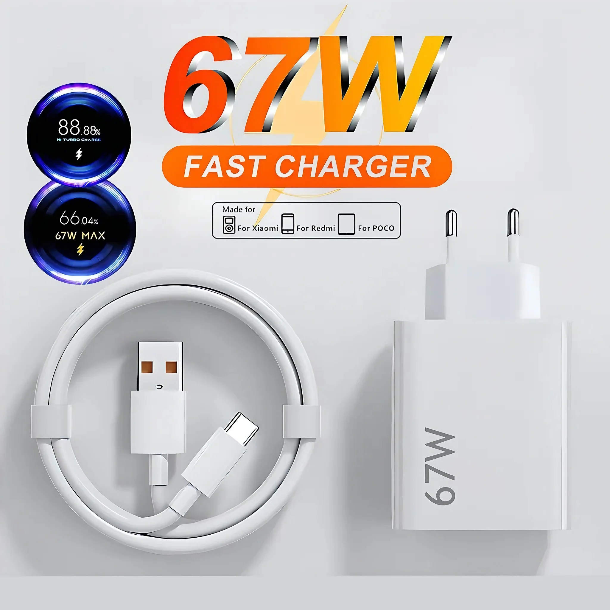 67W 6A Turbo EU Fast Charger For Xiaomi 11 12 13 14 15 17 Pro Max Redmi Note 11T 12T 13 POCO X6 Type C USB Quick Charging Cable