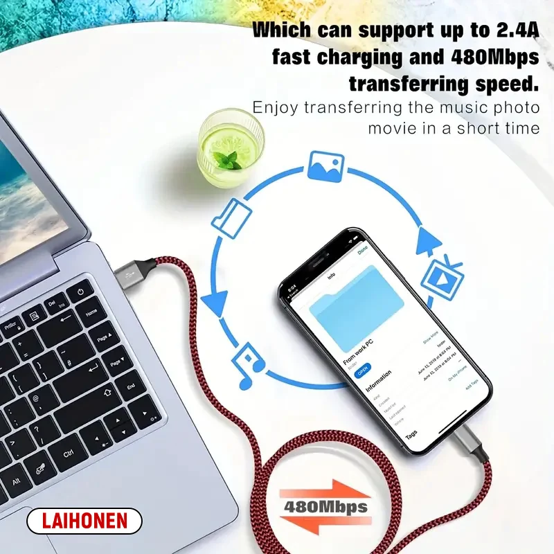 LAIHONEN USB Cable For iPhone 5 6 7 8 Plus X XS XR 11 12 13 14 Pro Max SE 1m 2m 3m Long Short iOS Data Charger Cord Fast Charge