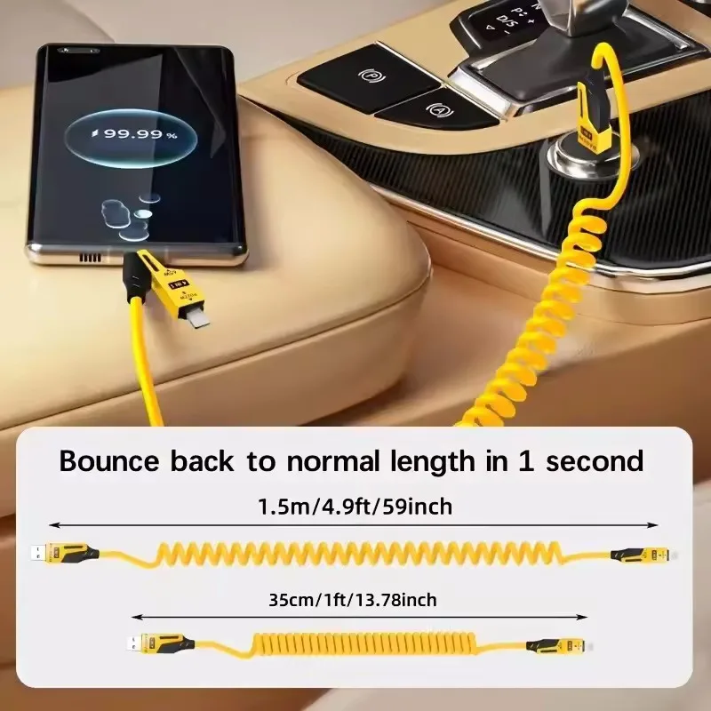 2PCS 4 in 1 65W Spring Short Data Cable 6A USB Type C Spring Telescopic Quick Charger Wire Spring USB Cable for iPhone 15 141312