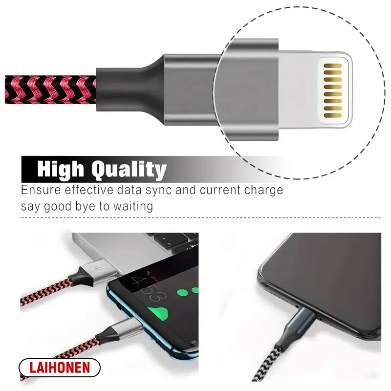 1m 2m 3m Fast Charging USB Cable for iPhone 11 12 13 14 Pro XS Max XR X 6S 7 8 Plus SE Nylon Braided Wire USB Charger Data Cable