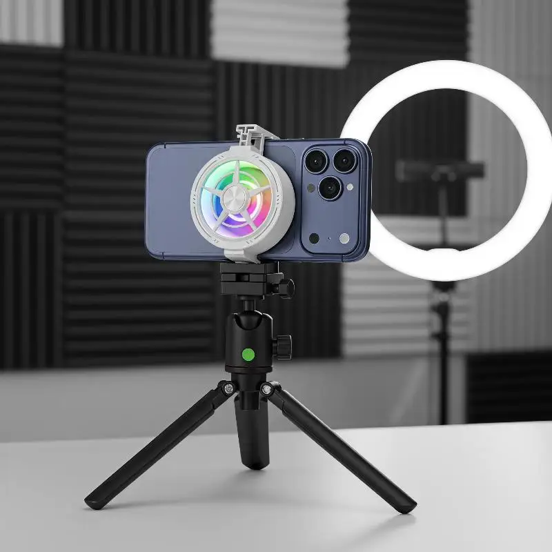 Clip On Phone Cooler Fan Low Noise RGB Light USB Powered Fast Phone Radiator for Outdoor Vlogging Gaming