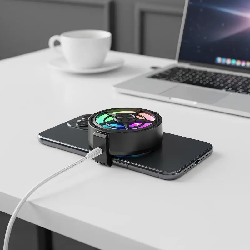 Clip On Phone Cooler Fan Low Noise RGB Light USB Powered Fast Phone Radiator for Outdoor Vlogging Gaming