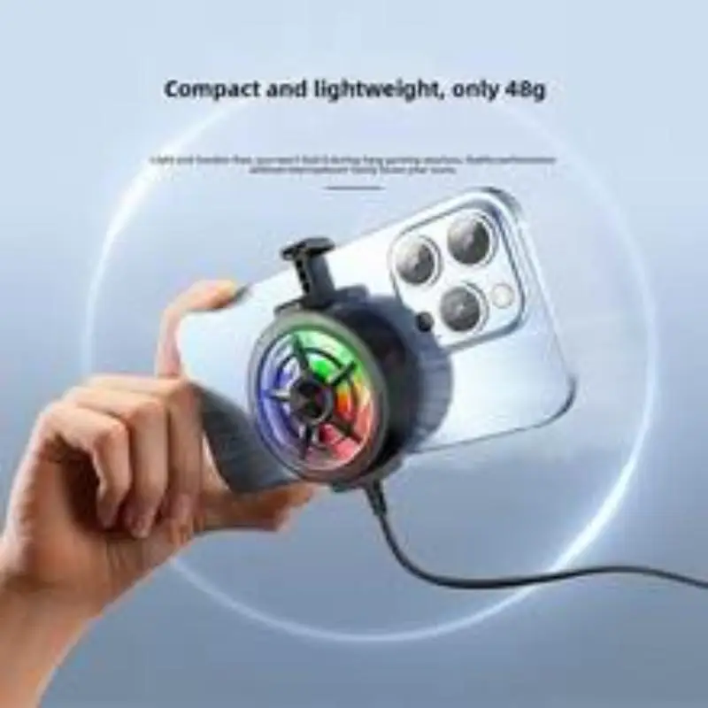 Clip On Phone Cooler Fan Low Noise RGB Light USB Powered Fast Phone Radiator for Outdoor Vlogging Gaming