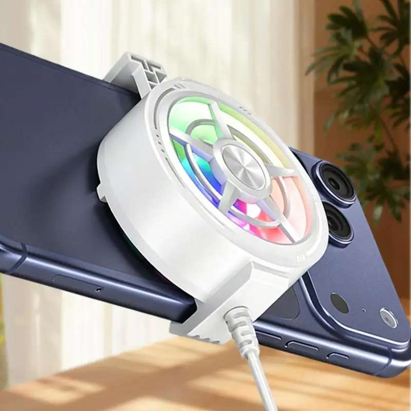 Clip On Phone Cooler Fan Low Noise RGB Light USB Powered Fast Phone Radiator for Outdoor Vlogging Gaming
