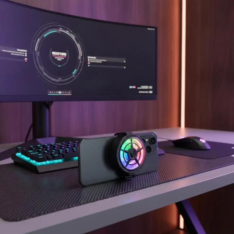 Clip On Phone Cooler Fan Low Noise RGB Light USB Powered Fast Phone Radiator for Outdoor Vlogging Gaming