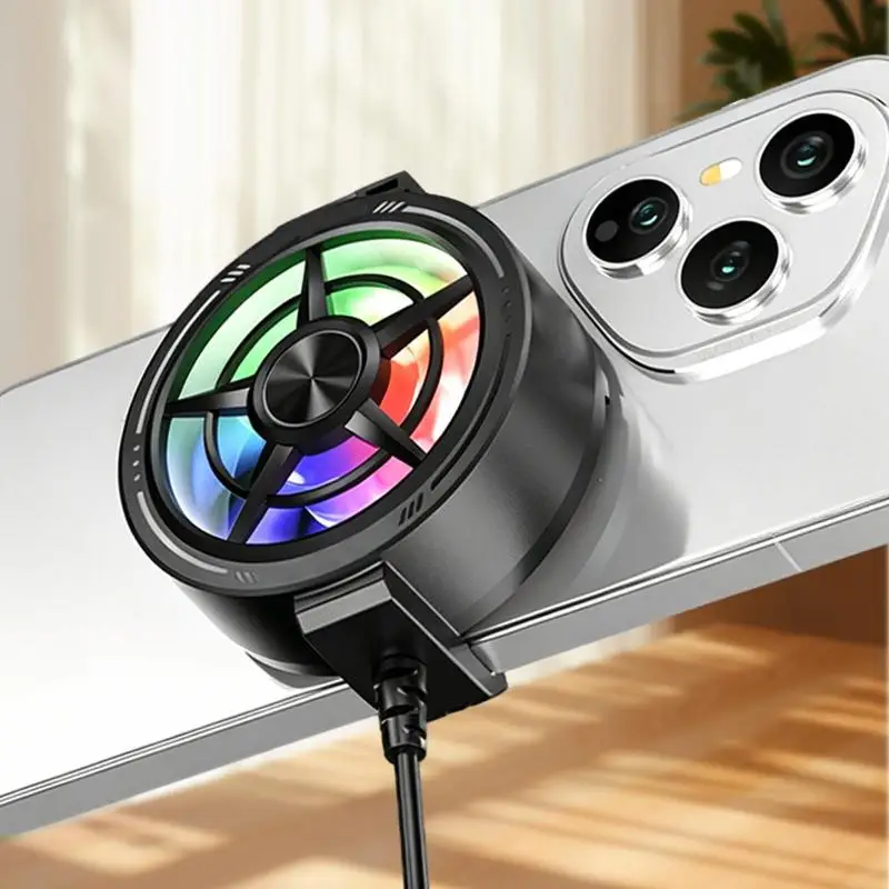 Clip On Phone Cooler Fan Low Noise RGB Light USB Powered Fast Phone Radiator for Outdoor Vlogging Gaming