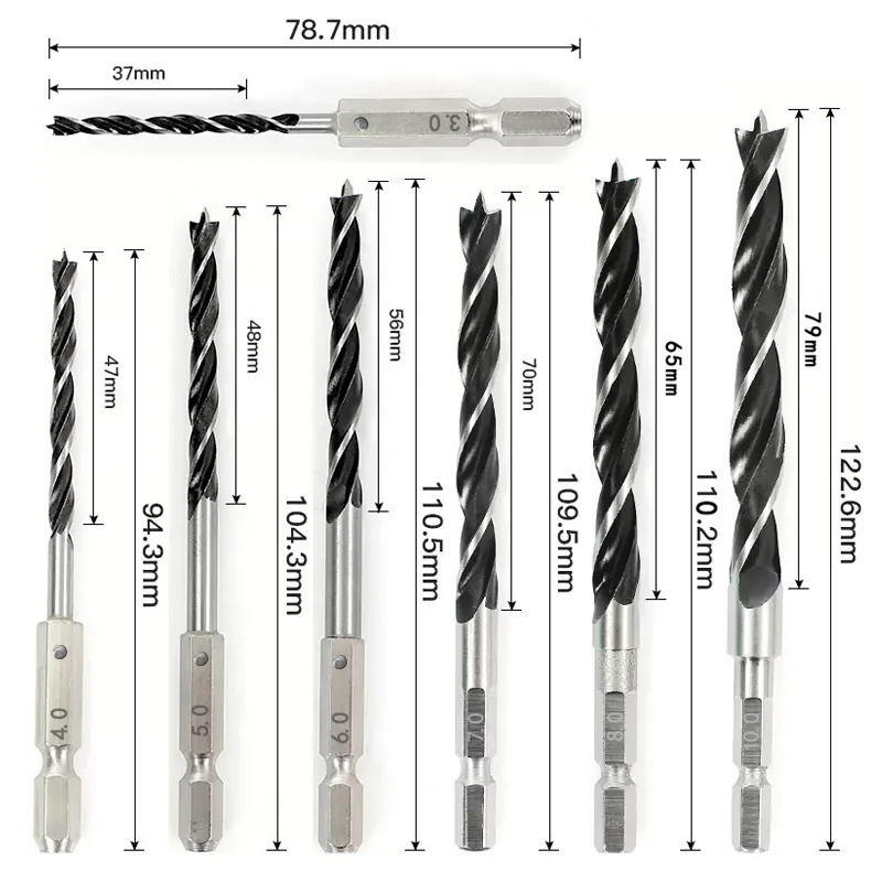 5/7Pcs Hexagonal Handle Three Point Woodworking Drill Metal Drill Kit Countersink For Wood And Metal Drilling 3/4/5/6/7/8/10mm