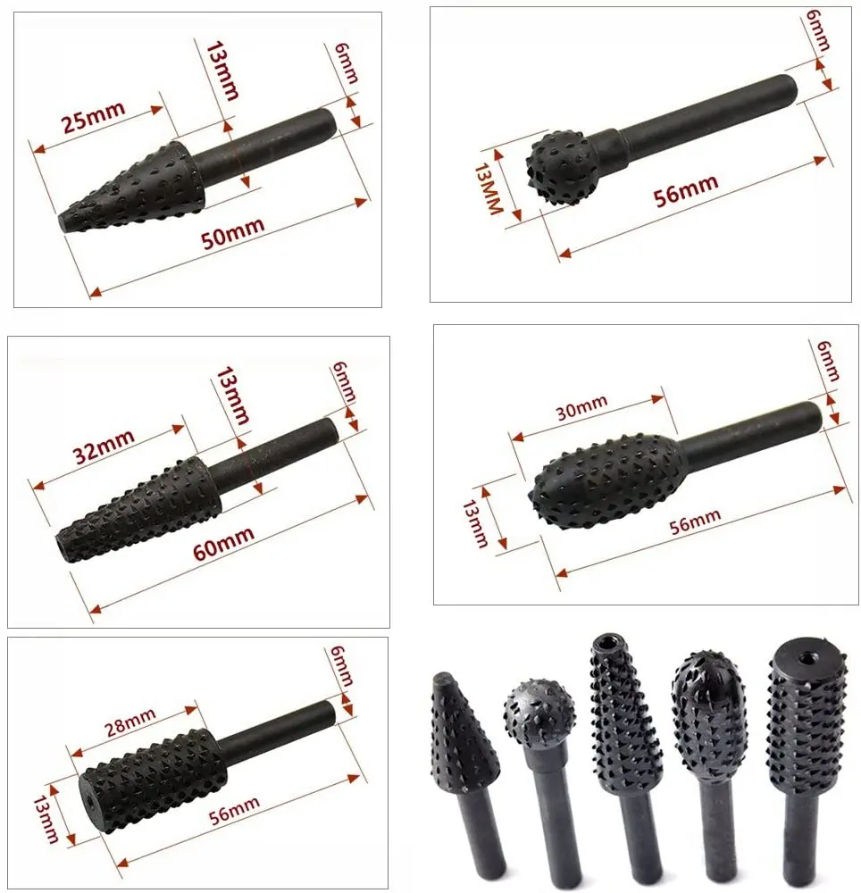 5PCS Drill Bit Set 1/4'' 6mm Shank Rotary Cutting Tools For Grinding Woodworking Knife Wood Carving Tool Burr Set