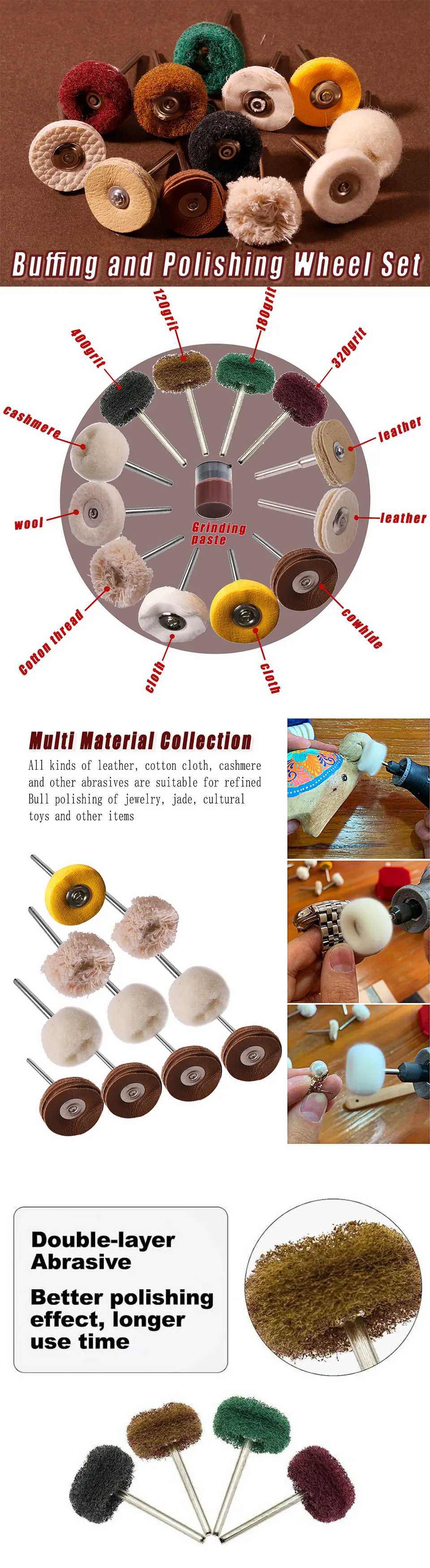 Polishing Buffing Wheel For Dremel Rotary Tool Accessories Cotton Wool Felt Jewelry Buffing Drill Kit