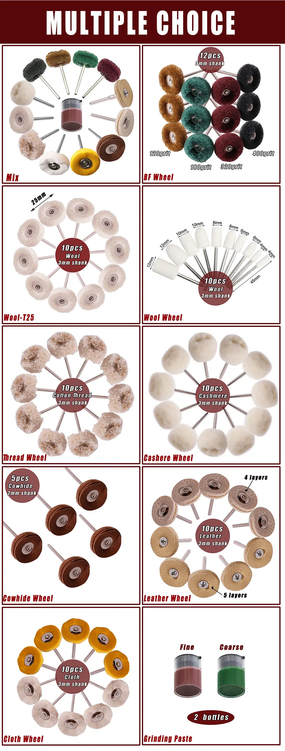 Polishing Buffing Wheel For Dremel Rotary Tool Accessories Cotton Wool Felt Jewelry Buffing Drill Kit