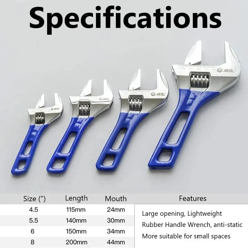 Universal Lightweight Adjustable Wrench Large Opening Short Handle Multifunctional Mini Wrench Plumbing Pipeline Bathroom Tools