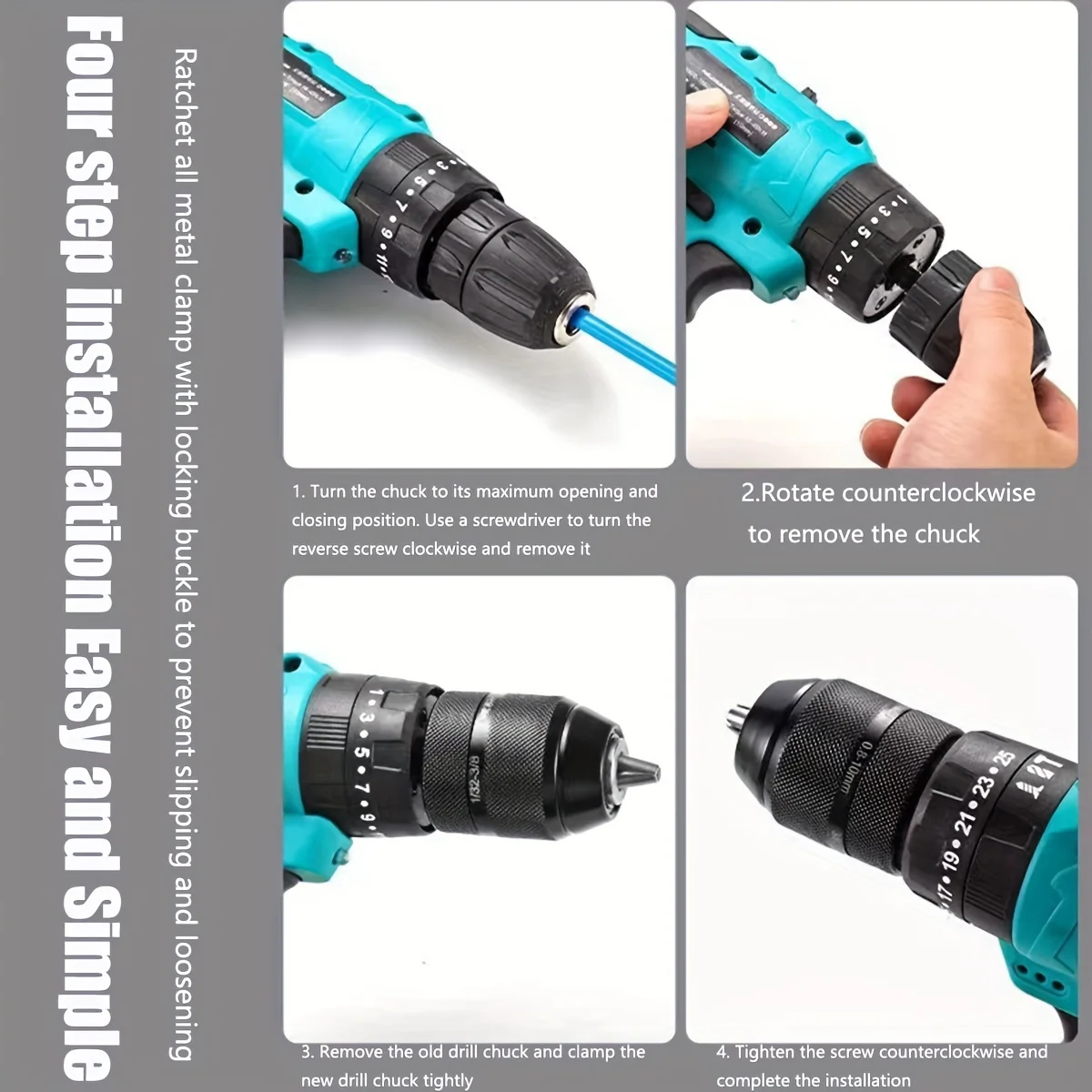 3/8" 1/2"(0.8-10mm,1.5-13mm)Keyless Drill Chuck, Universal Replacement Thread Keyless Metal Drill Chuck for Hand Electric Drill