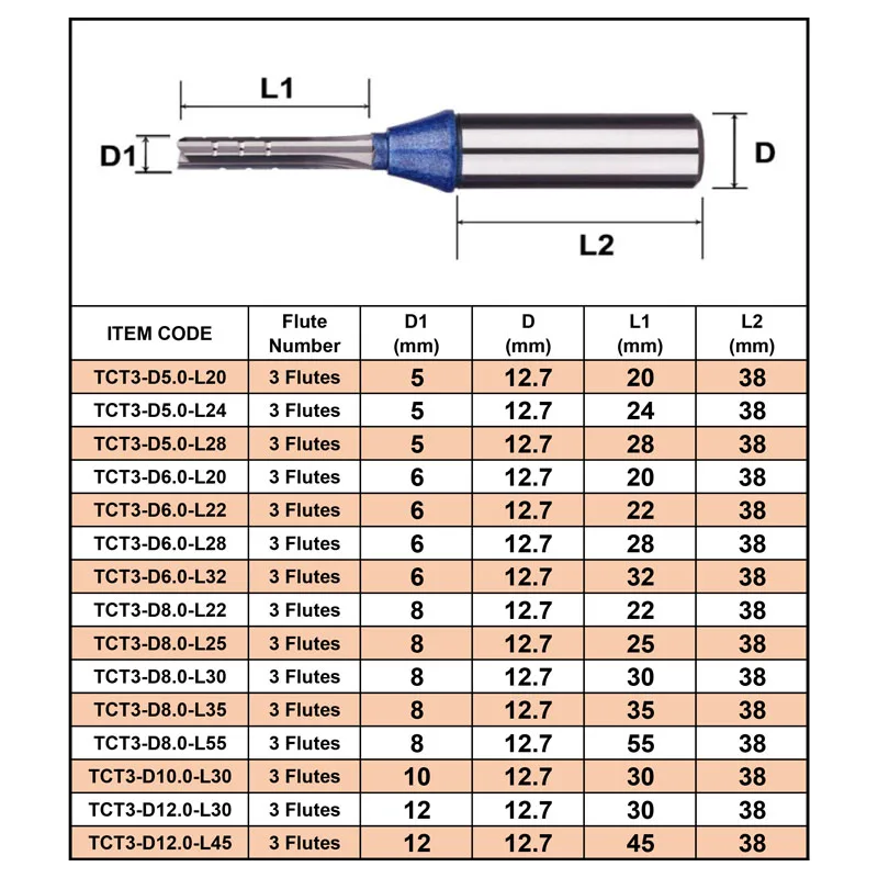 Dreanique 1PC High Precision TCT Trimming Router Bit 1/2 Shank 3 Straight Flute Carbide Milling Cutter For Plywood Chipboard MDF