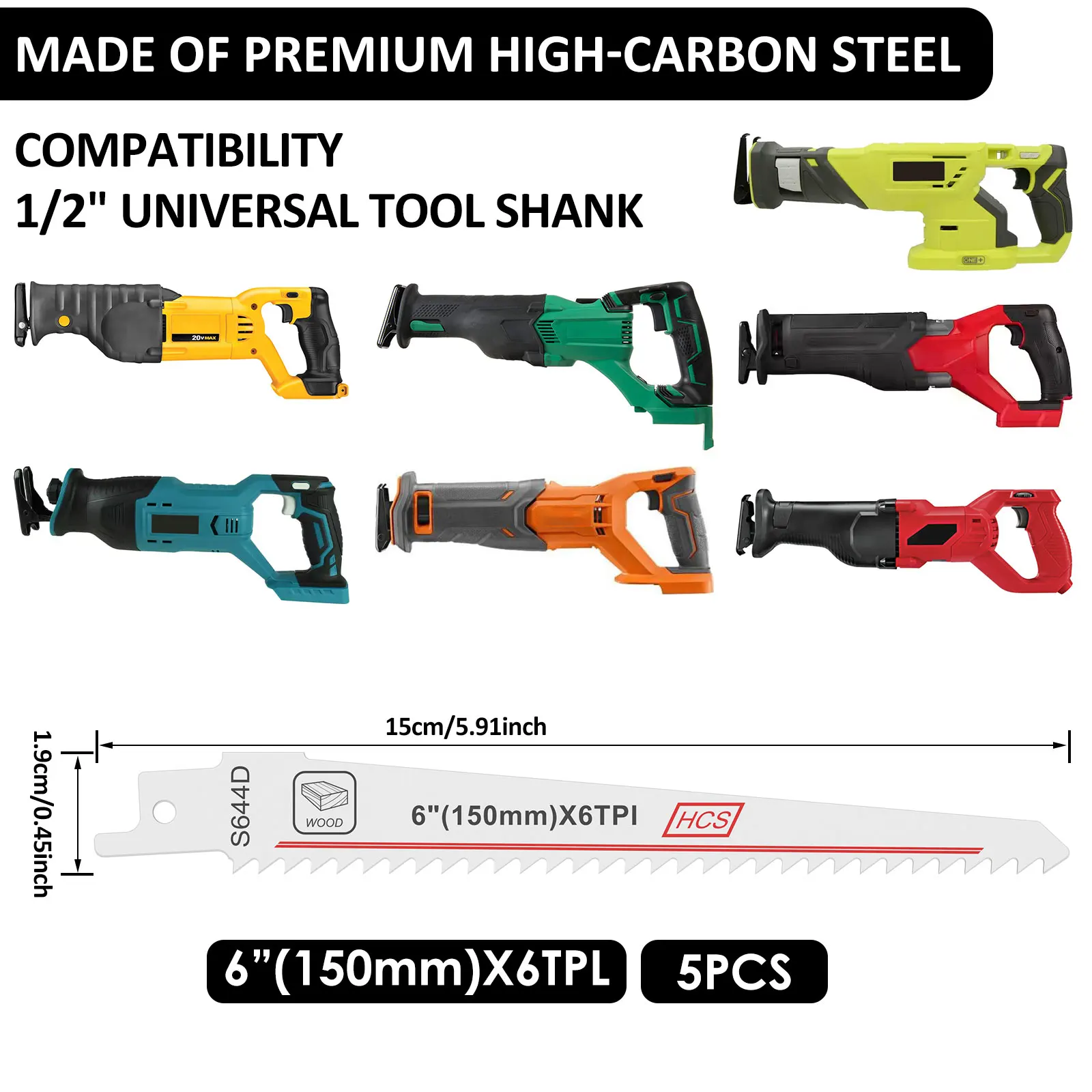 5Pcs Reciprocating Jig Saw Blades Fast Cut Down HCS Multi Saw Blade For Cutting Wood Plastic Metal Power Tools Accessories