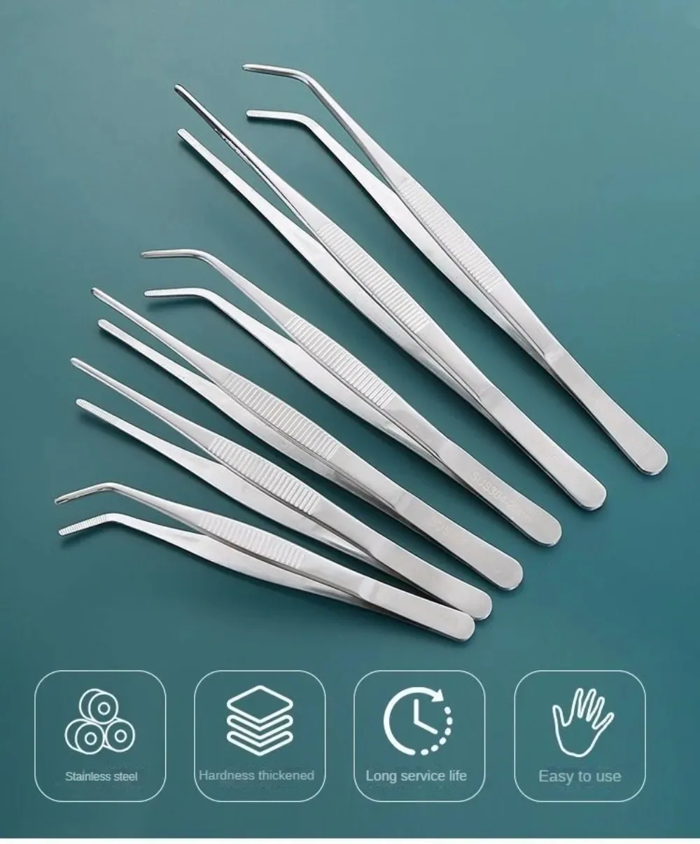 Stainless Multifuctional Steel Elbow Tweezers Aquarium Clip Long Tongs Non-slip Tweezers Forceps Pet Feeding Tools