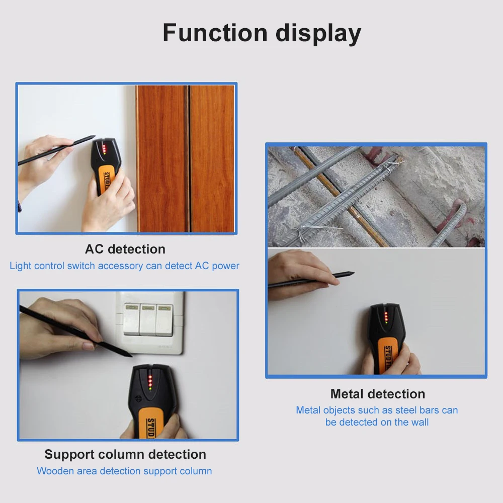 Wall-mounted Metal Detector Wall Scanner Suitable for Detecting Metal and Non-metal AC Wiring Sensors with Audible Alarm