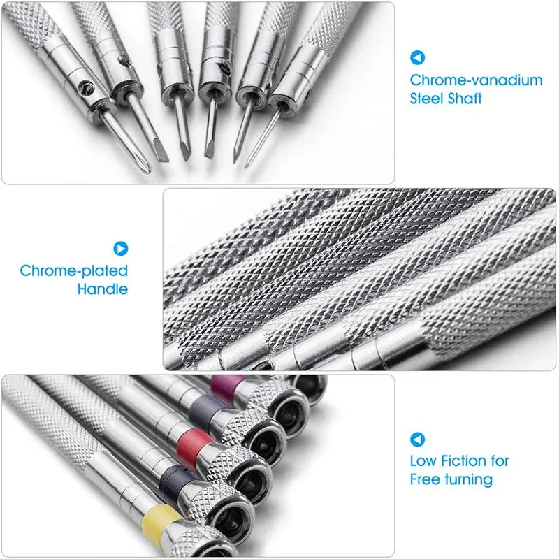 5pcs/set 0.8-1.6mm Steel Screwdriver for Watch Repairing Portable Watch Tools Band Removal with Mini Link Pins Watchmaker Tools