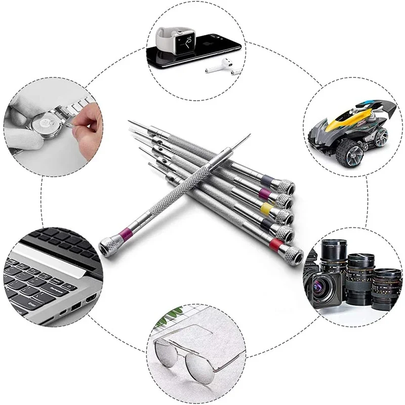 5pcs/set 0.8-1.6mm Steel Screwdriver for Watch Repairing Portable Watch Tools Band Removal with Mini Link Pins Watchmaker Tools