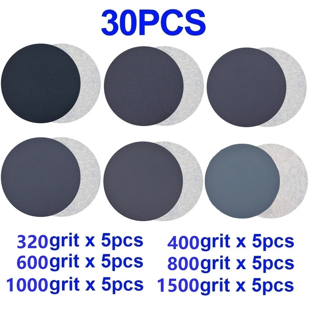 30 PCS Sandpaper Set Silicon Carbide Wet/Dry Sand Paper 3 Inch 75mm Polishing Sanding Discs 320/400/600/800/1000/1500 Grit