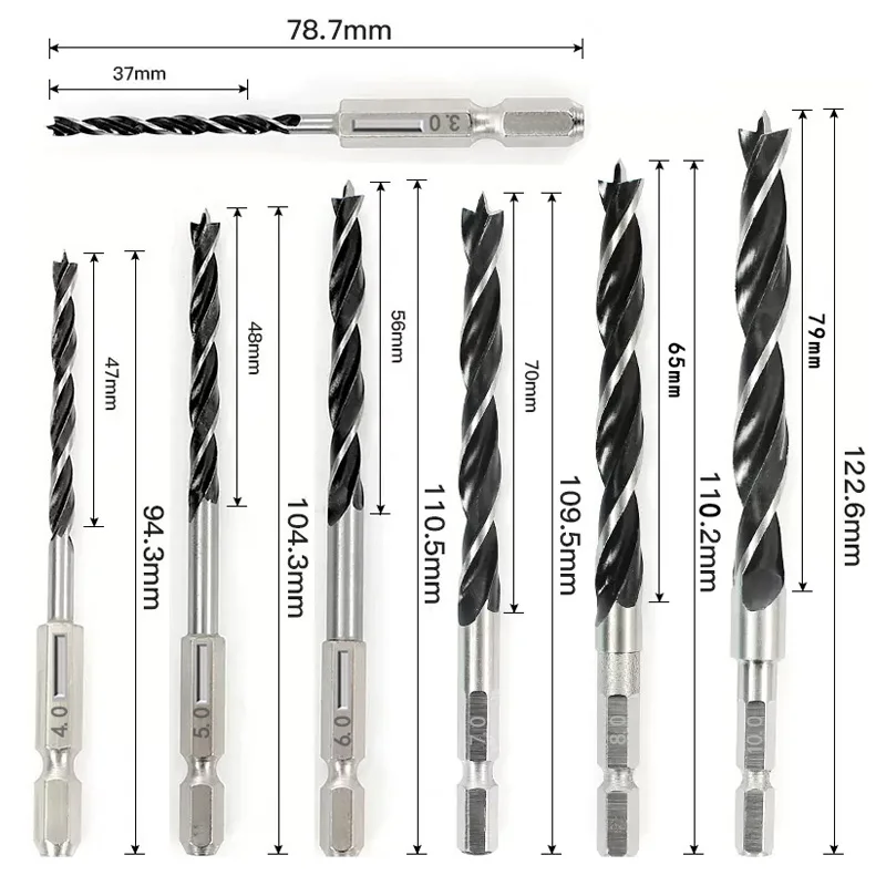 3/5/7PCS 3/4/5/6/7/8/10mm 1/4 Hexagonal Handle Three Pointed Woodworking Drill Bit Set Woodworking Hole Reaming Power Tool