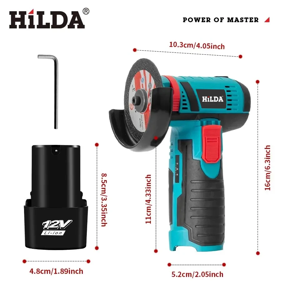 HiLDA 12V/3 Inch Lithium Electric Angle Grinder Mini Small Household Handheld Cutting Machine Polishing Machine