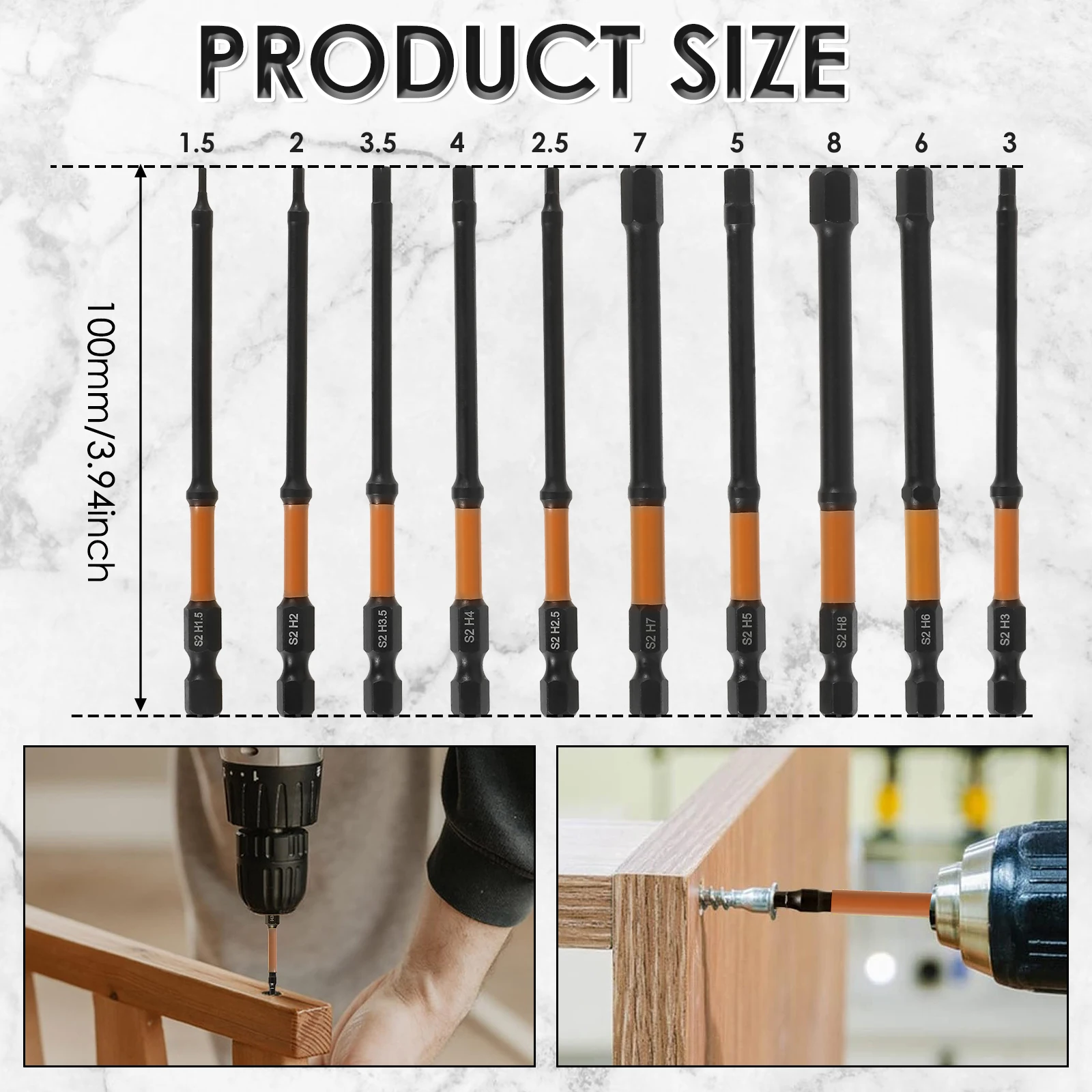 10/20PCS Hex Head Allen Wrench Bit Set Magnetic Screwdriver Drill Bit Metric and Imperial (SAE )quick Release 1/4in Hex Shank