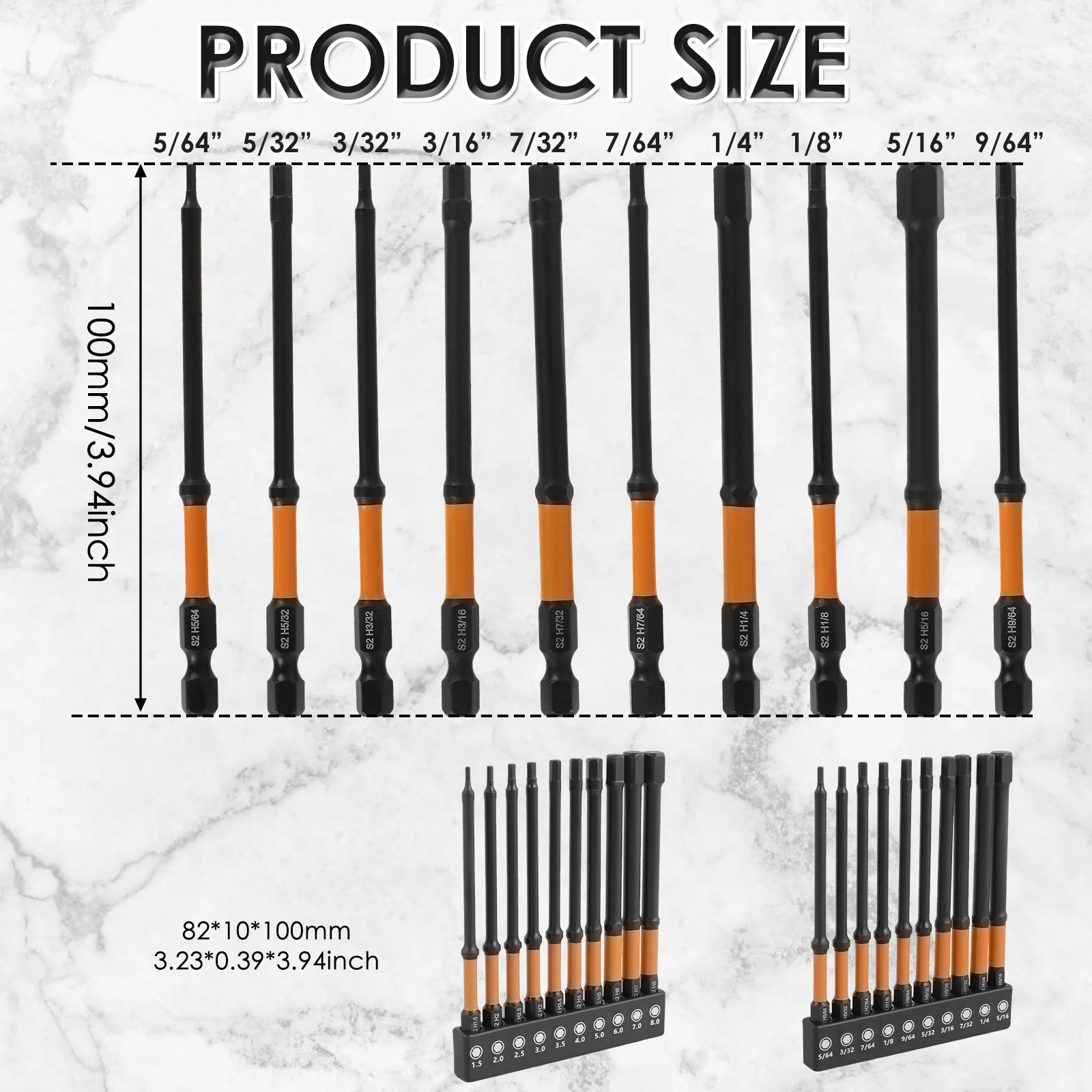 10/20PCS Hex Head Allen Wrench Bit Set Magnetic Screwdriver Drill Bit Metric and Imperial (SAE )quick Release 1/4in Hex Shank