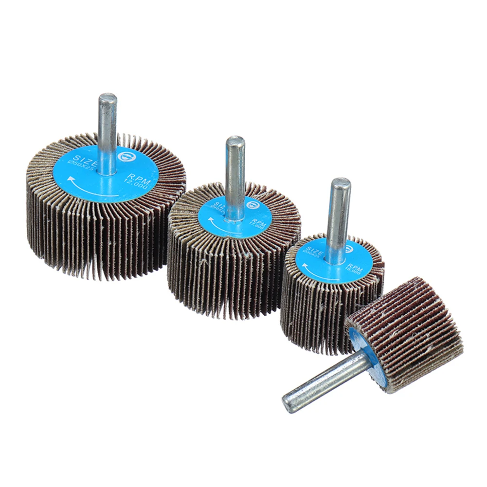 4pc Emery Cloth Sanding Flap Wheel 80Grit With 6mm Mandrel Rod Abrasive Sandpaper Polishing Tools 25 30 40 50mm For Rotary Tool