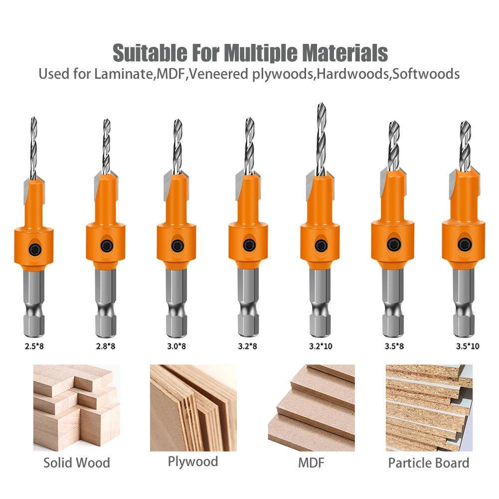 Countersink Wood Drill Bit 6.35mm Hex Shank Sink Hole Cutter For Hiding Screw Hole Woodworking Drilling Tool