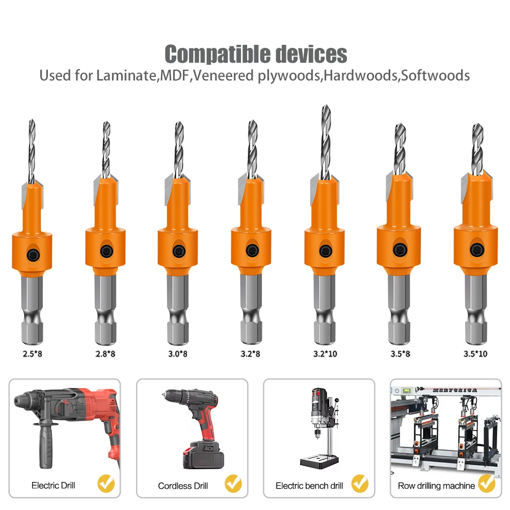 Countersink Wood Drill Bit 6.35mm Hex Shank Sink Hole Cutter For Hiding Screw Hole Woodworking Drilling Tool