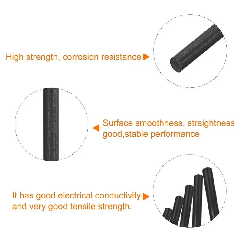 Solids Carbon Fiber Rod 1MM 2MM 3MM 4MM 5MM 6MM 7MM 8MM -18MM (250-500MM) Reinforcement Rod High Strength Light Weight for DIY