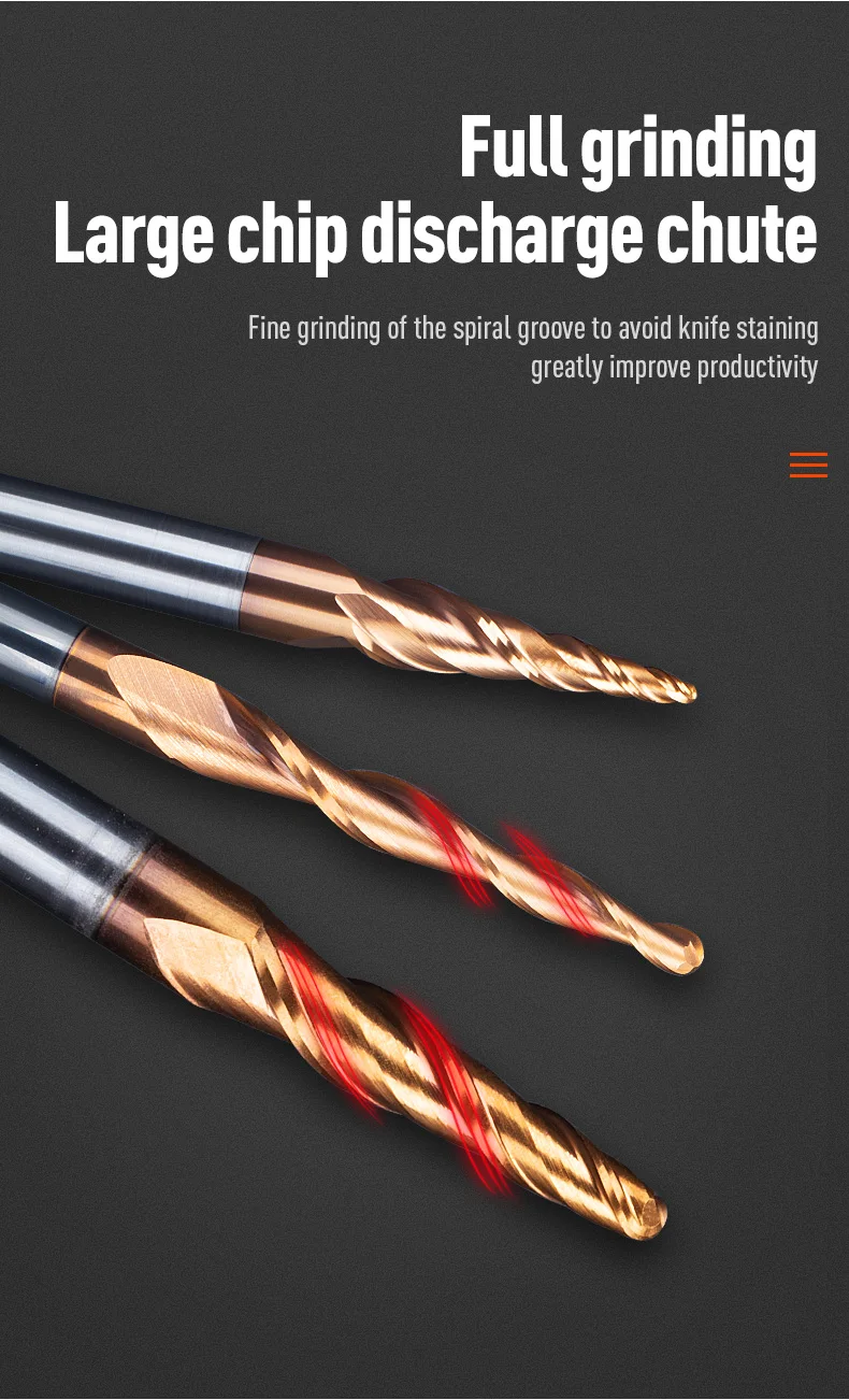 HUHAO Spiral Ball Nose Tapered End Mill Engraving Bit HRC55 CNC End Mill 4mm 6mm 8mm 3D Carving Bits Wood Metal Tools