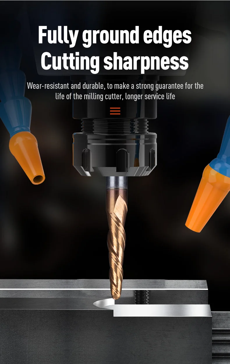 HUHAO Spiral Ball Nose Tapered End Mill Engraving Bit HRC55 CNC End Mill 4mm 6mm 8mm 3D Carving Bits Wood Metal Tools